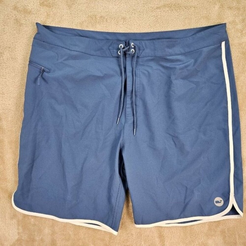 Vineyard Vines Swim Trunks Bathing Shorts Mens Sz 42 Logo Drawstring Pocket Blue